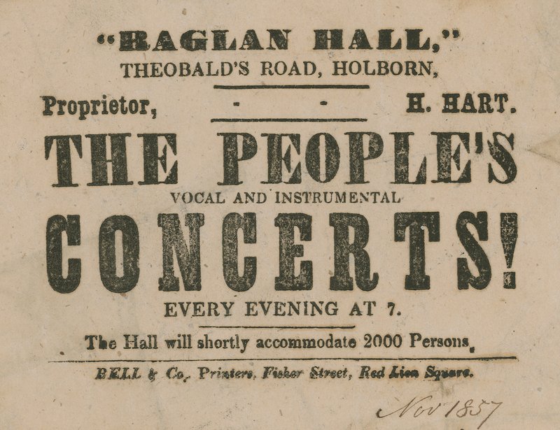 Advertentie voor The Peoples Vocal and Instrumental Concerts, Raglan Hall door English School
