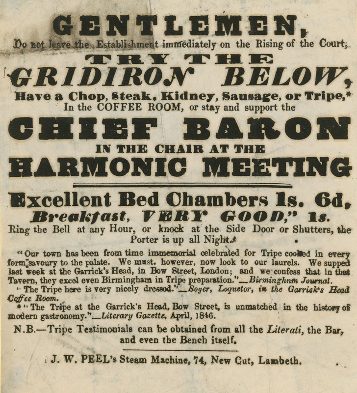 Advertentie voor de Garricks Head, Bow Street door English School