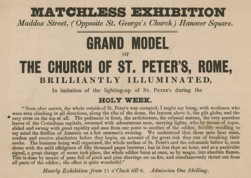 Advertentie voor de tentoonstelling van een model van de Kerk van St. Pieter, Rome door English School