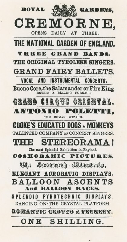 Advertentie voor Cremorne Gardens door English School