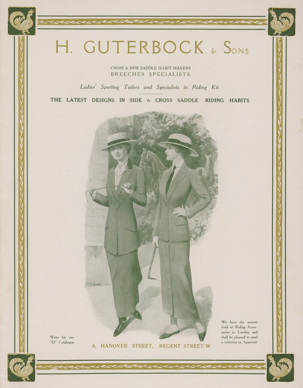Advertentie voor H Guterbock & Sons, dames sportkleding en specialisten in rijuitrusting door English School