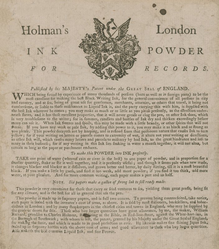 Advertentie voor Holmans London Ink Powder for Records door English School