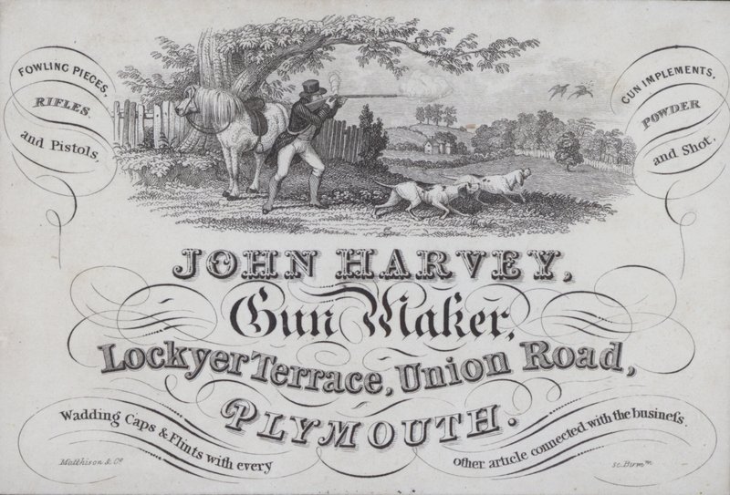 Advertentie voor John Harvey, wapensmid, Plymouth, Devon door English School