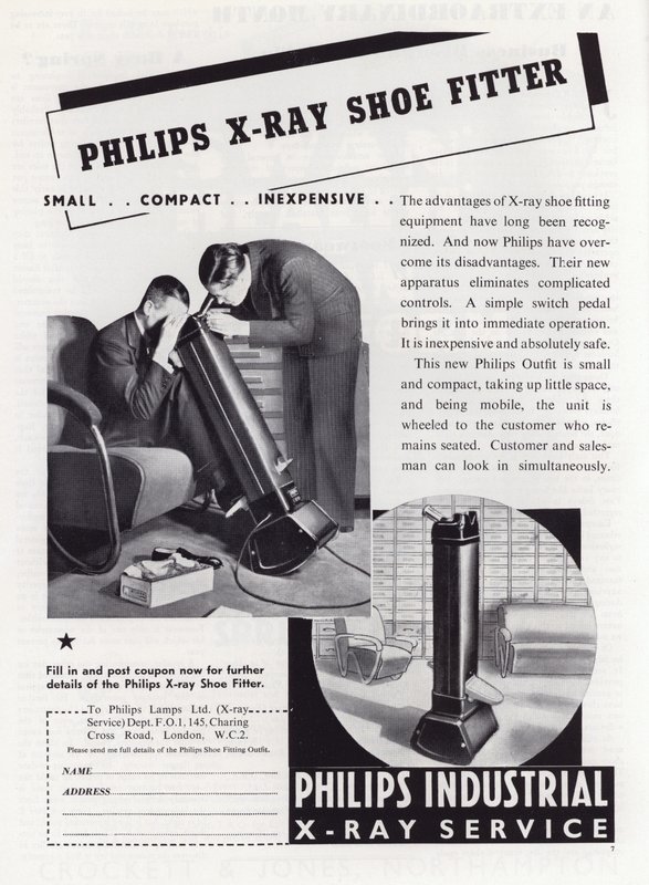 Advertentie voor Philips X-Ray schoenpasser, jaren 1930 door English School