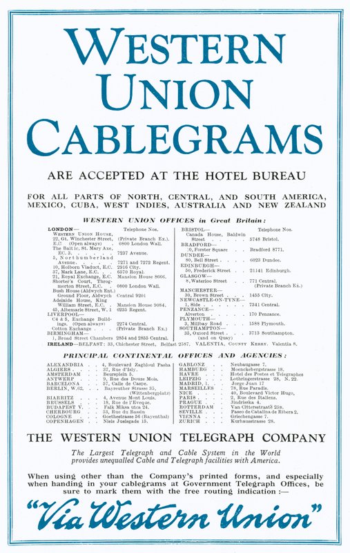Advertentie voor Western Union Cablegrams door English School