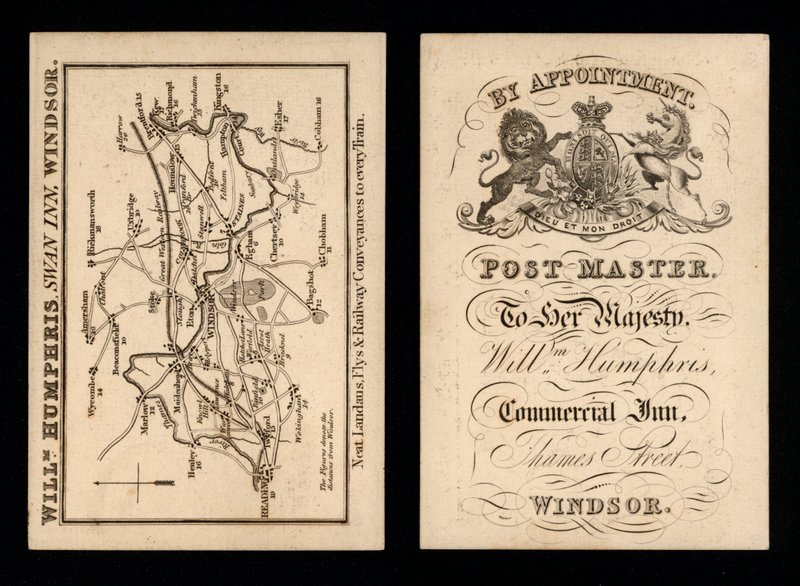 Advertentie voor de Swan Inn, Windsor, Berkshire, eigenaar William Humphries door English School