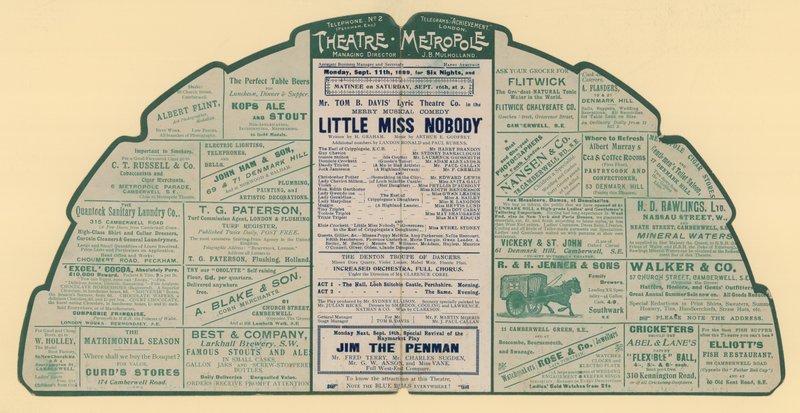 Advertentiefolder voor het Theatre Metropole, Peckham, Londen door English School
