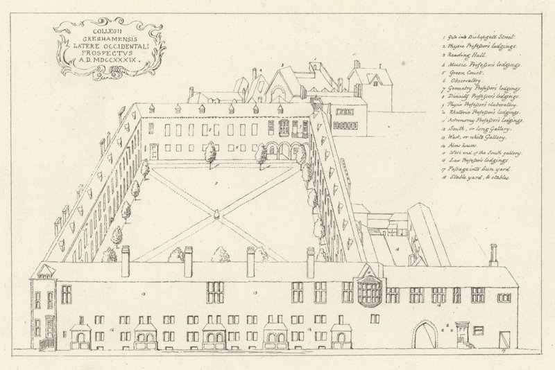 Luchtfoto van Gresham College in de stad Londen door English School