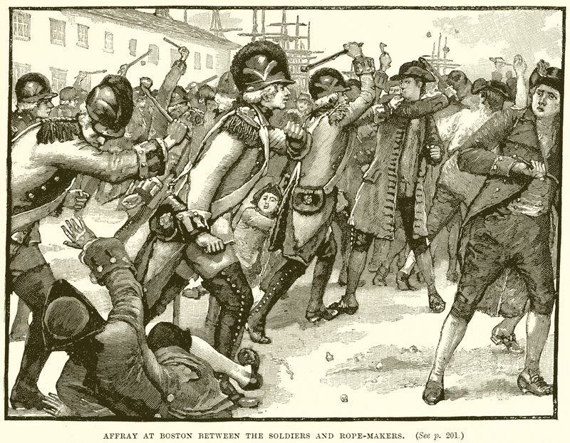 Schermutseling in Boston tussen soldaten en touwmakers door English School