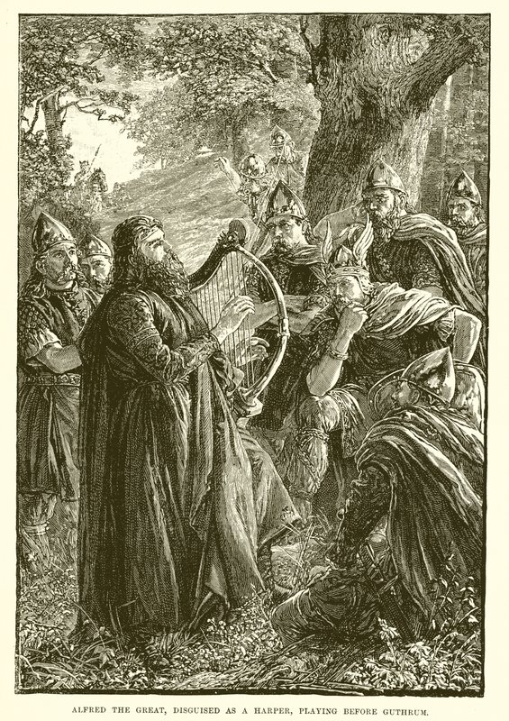 Alfred de Grote, vermomd als harpspeler, speelt voor Guthrum door English School