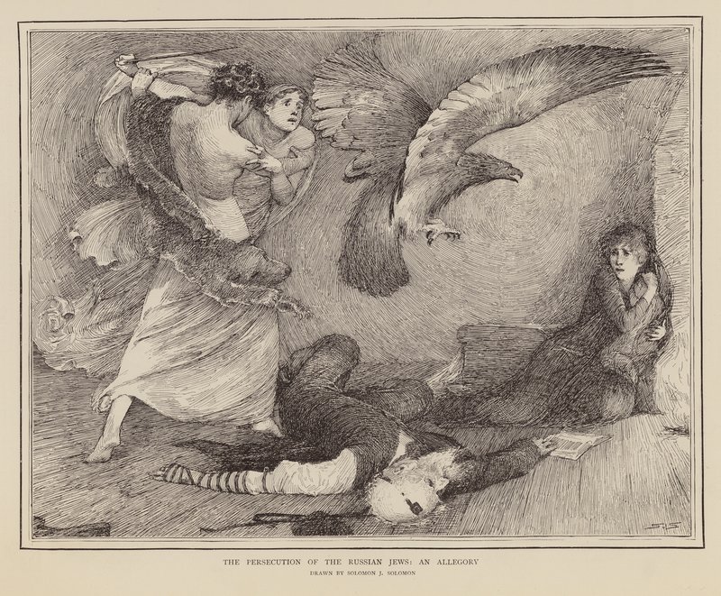Allegorie die de vervolging van de Russische Joden toont door English School