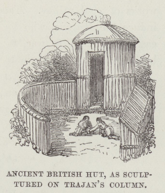 Oud Brits hutje, zoals gebeeldhouwd op Trajan