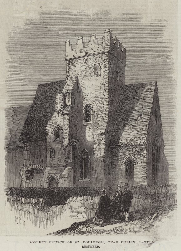 Oude Kerk van St Doulough, nabij Dublin, onlangs gerestaureerd door English School