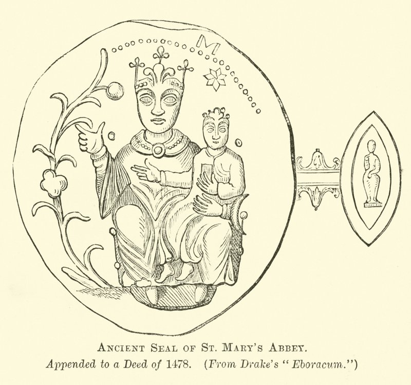 Oude zegel van de abdij van St. Mary door English School