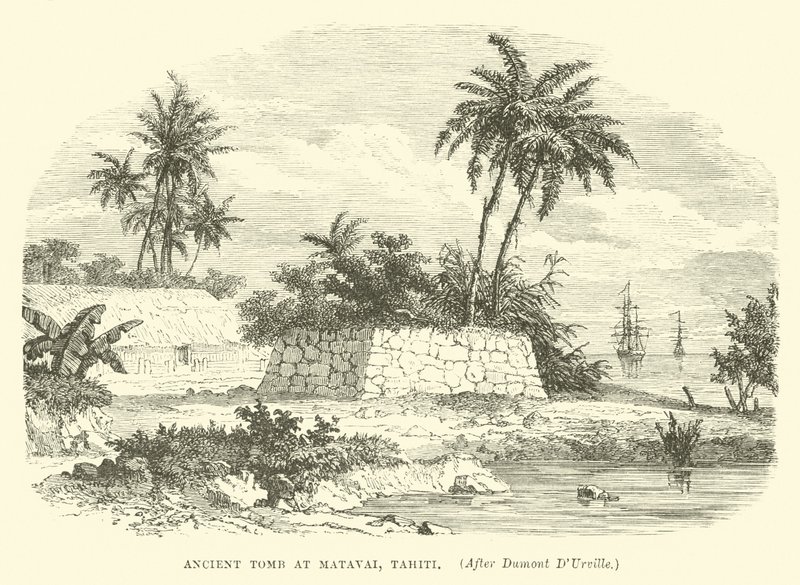 Oude tombe in Matavai, Tahiti, na Dumont D