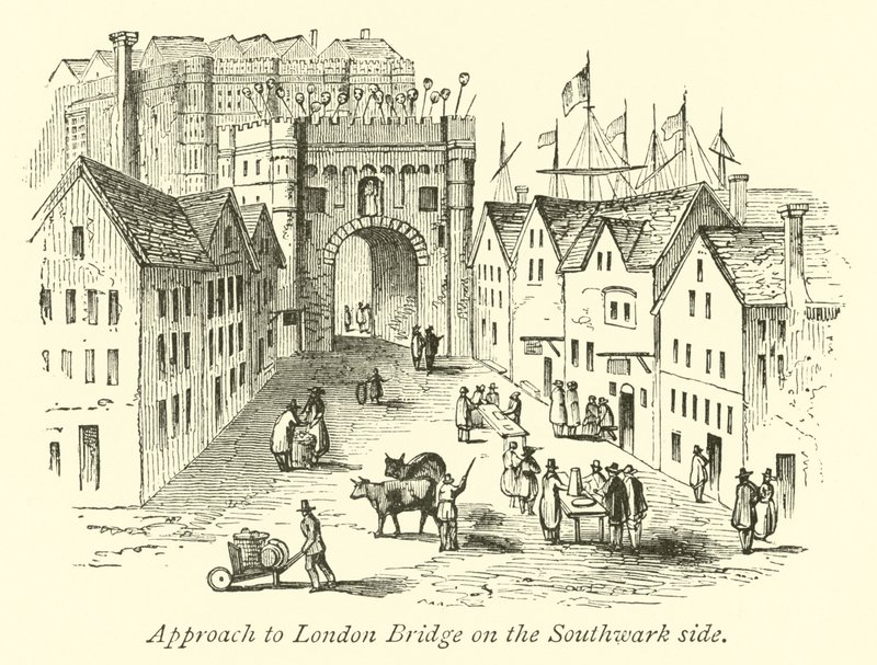 Toegang tot London Brug aan de Southwark kant door English School