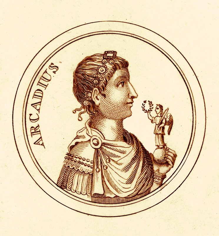 Arcadius, illustratie uit Het Universele Historische Woordenboek door George Crabb, gepubliceerd 1825 door English School