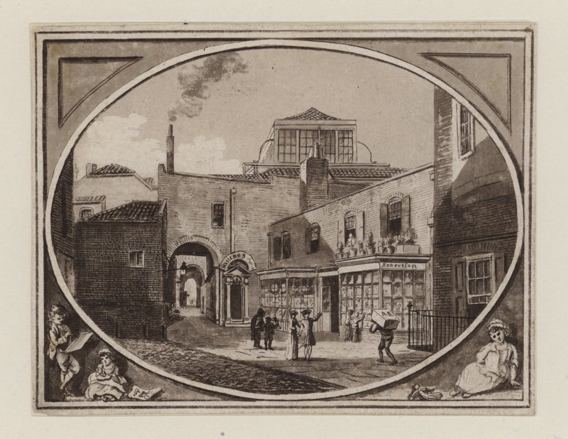 Archibald Roberton, Prentenverkoper, van Savill Row Passage, naast Squibs Veilingzaal, circa 1790 door English School