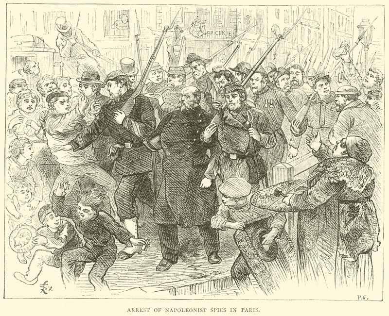 Arrestatie van Napoleonistische spionnen in Parijs, oktober 1870 door English School