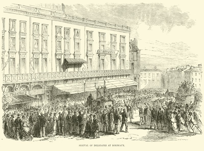 Aankomst van afgevaardigden in Bordeaux, december 1870 door English School