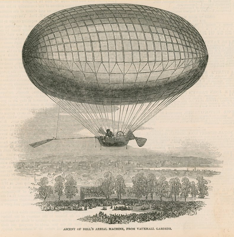 Opstijging van Bells luchtmachine vanuit Vauxhall Gardens, Londen door English School