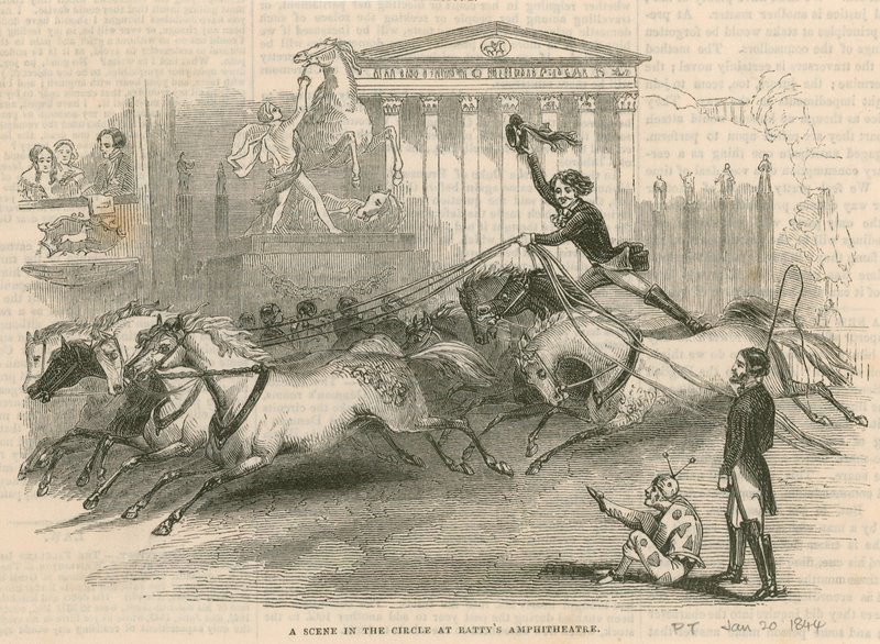 Astleys Amphitheatre, Londen - Een scène in het circus in Battys Amphitheatre door English School