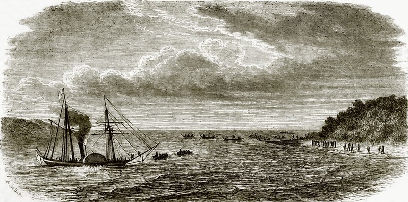 Aanval op een Britse oorlogsstomer door de inboorlingen van Andaman door English School