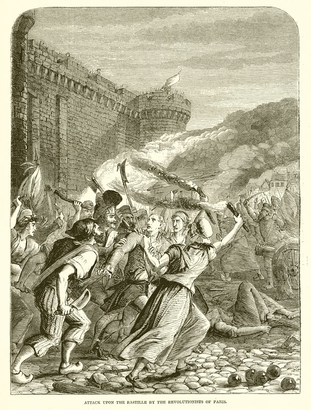 Aanval op de Bastille door de revolutionairen van Parijs door English School
