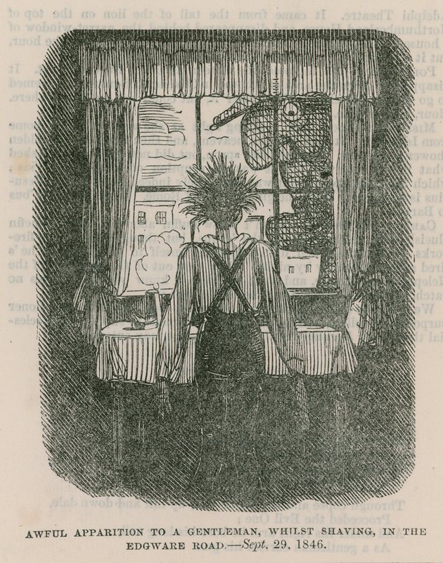 Vreselijke verschijning aan een heer, terwijl hij zich scheert, in de Edgware Road, Londen - 30 september 1846 door English School