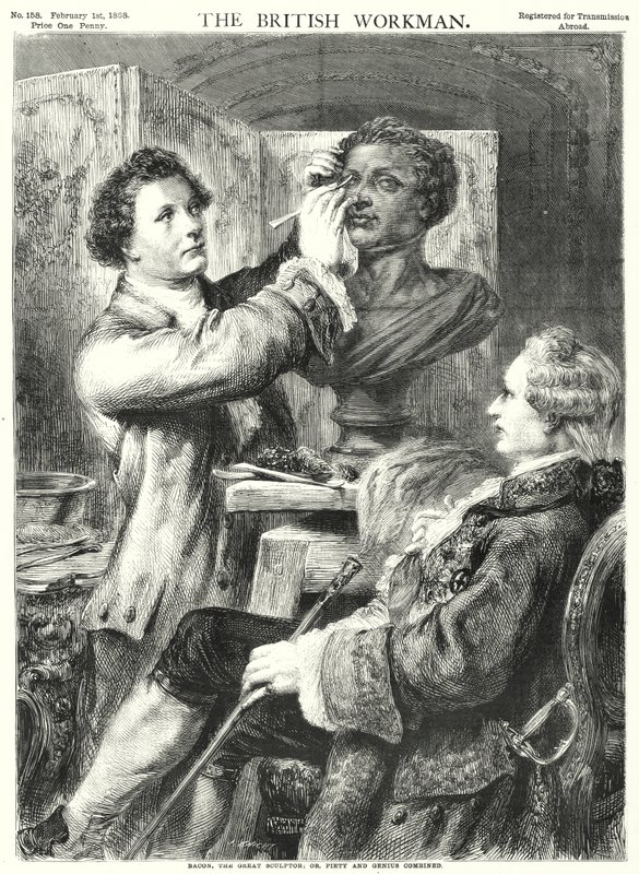 Bacon, de grote beeldhouwer; of, vroomheid en genialiteit gecombineerd (gravure) door English School