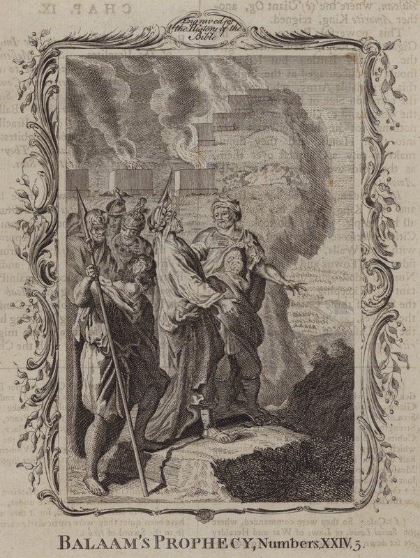 De profetie van Balaam (gravure) door English School