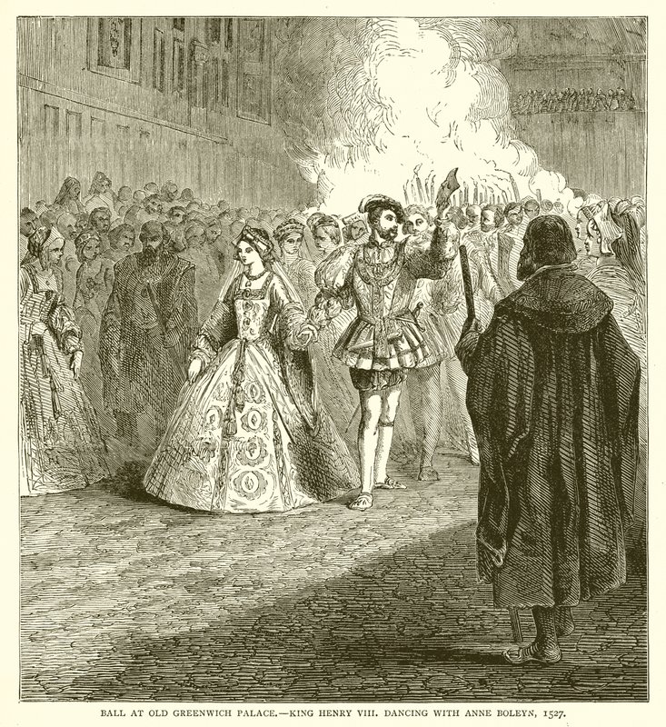 Bal in het Oude Greenwich Paleis - Koning Hendrik VIII danst met Anne Boleyn, 1527 door English School
