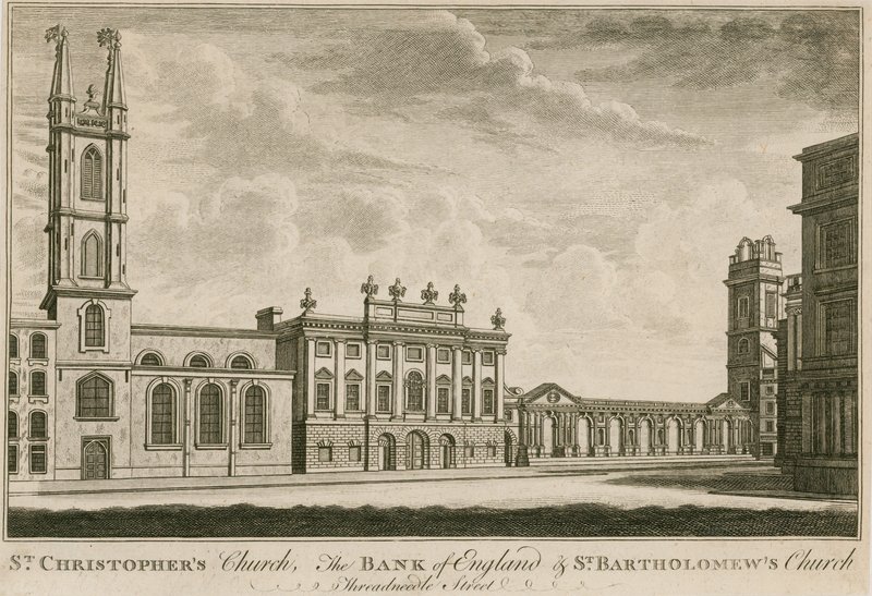Bank of England, Oostelijke Vleugel toegevoegd door Sir Robert Taylor, 1765 door English School