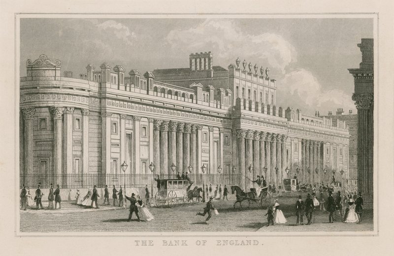 Bank of England, Zuidelijke Voorzijde van Sir John Soane, 1823 door English School