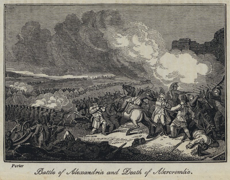 Slag bij Alexandrië en Dood van Abercrombie (gravure) door English School