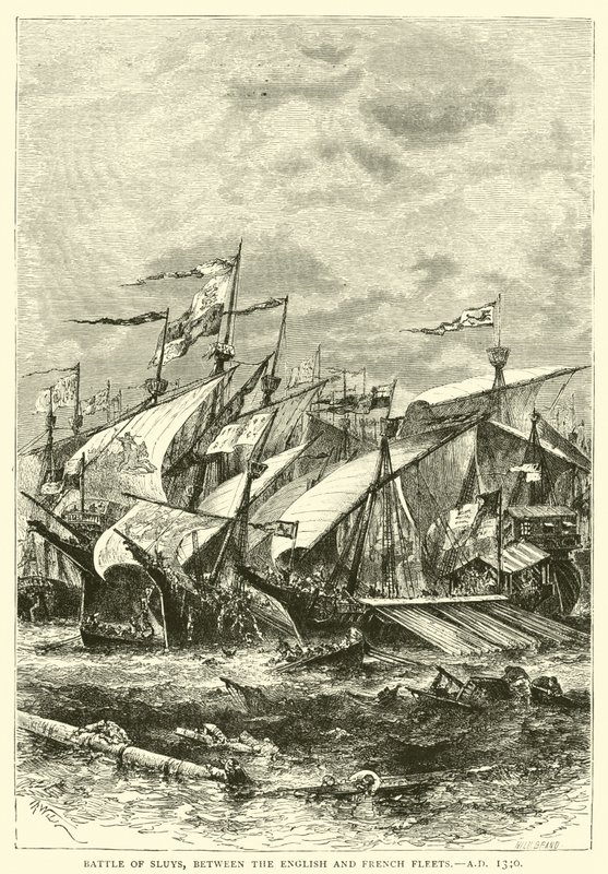 Slag bij Sluys, tussen de Engelse en Franse vloten, AD 1340 door English School