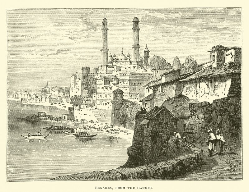 Benares, vanaf de Ganges door English School