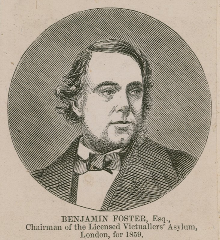 Benjamin Foster, voorzitter van het Licensed Victuallers Asylum, Londen, 1859 door English School