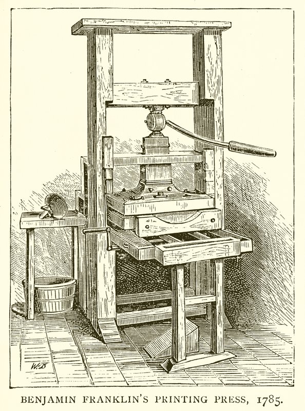Drukpers van Benjamin Franklin, 1785 door English School