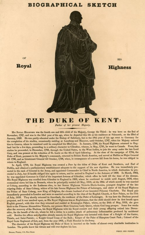Biografische schets van Zijne Koninklijke Hoogheid de Hertog van Kent, vader van Hare huidige Majesteit door English School