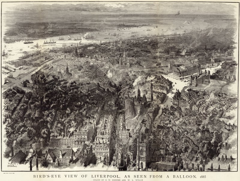 Vogelvlucht van Liverpool door English School