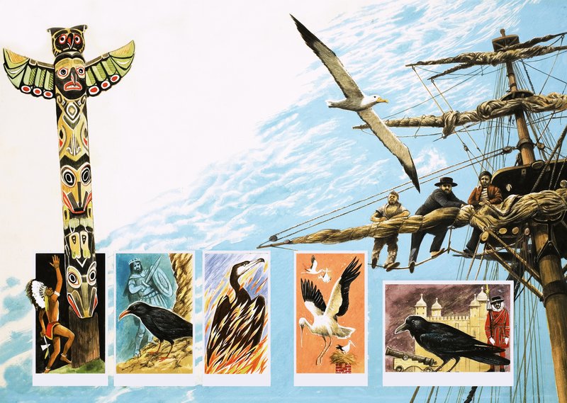 Vogels van onheil, inclusief albatros, roek en feniks door English School