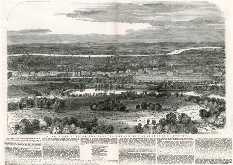 Vogelvlucht van het Crystal Palace en Omringend Gebied, Grote Tentoonstelling, 1851 door English School