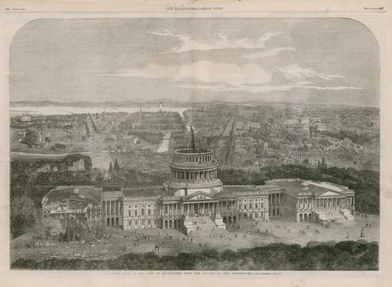 Vogelperspectief van de stad Washington, met het Capitool op de voorgrond door English School