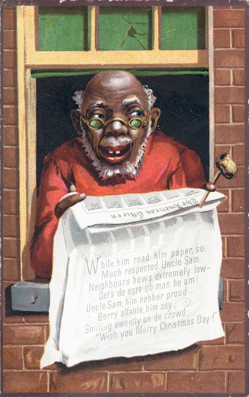 Zwarte man leest krant, Kerstkaart door English School
