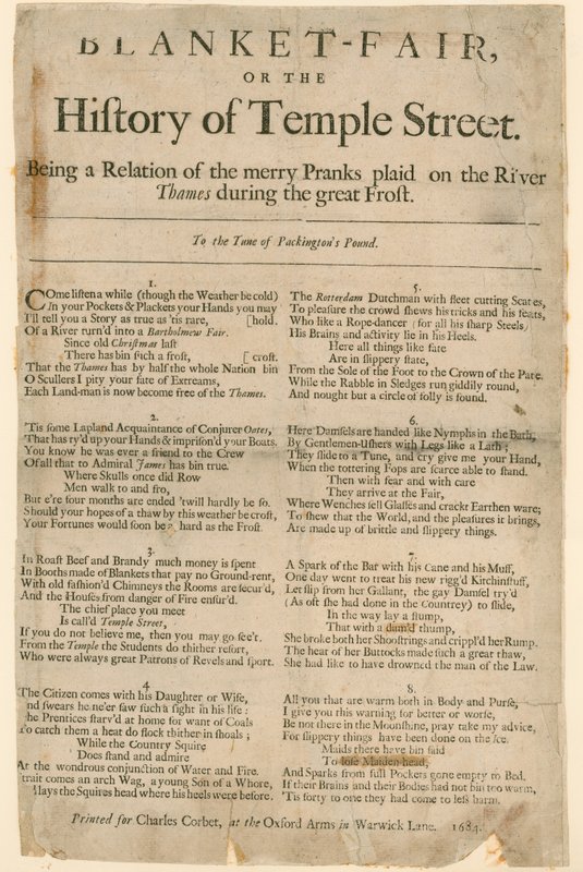 Blanket Fair. Gedicht over Frost Fair van 1684 door English School