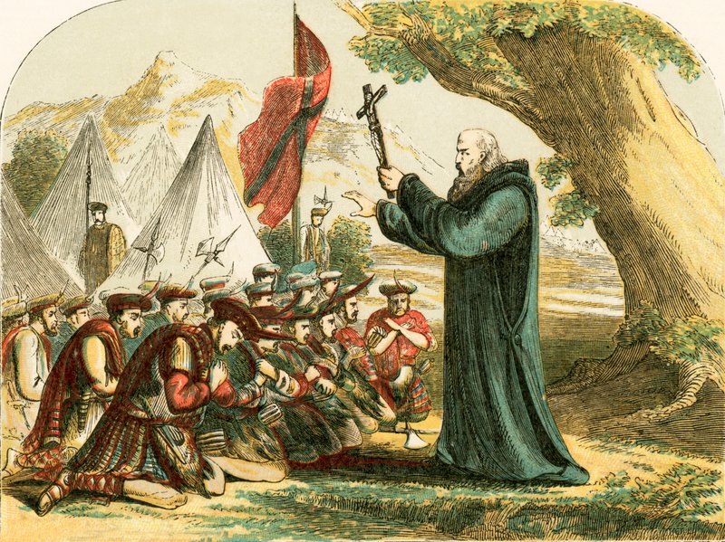 Zegenen van de Schotse soldaten voor de slag bij Bannockburn door English School