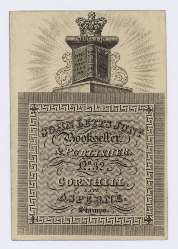 Boekverkoper en Uitgever, John Letts Junior, handelskaart door English School