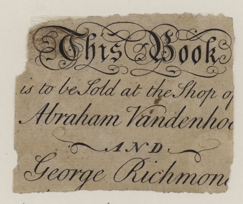 Boekverkopers, Abraham Vandenhoeck en George Richmond, handelskaart door English School