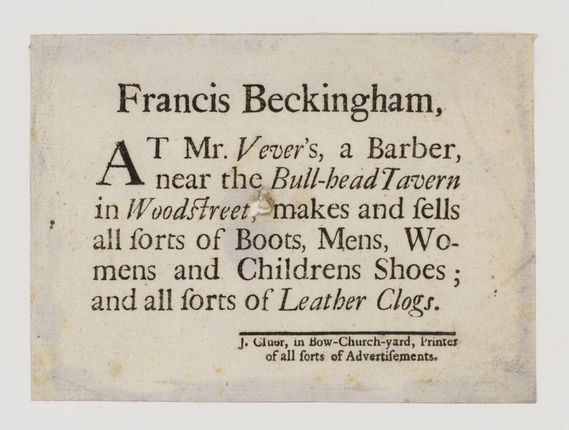 Laarzen- en Schoenmakers, Francis Beckingham, handelskaart door English School